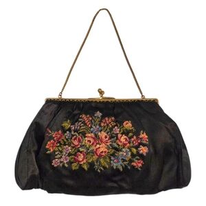 Elegant Black Floral Embroidered Handbag